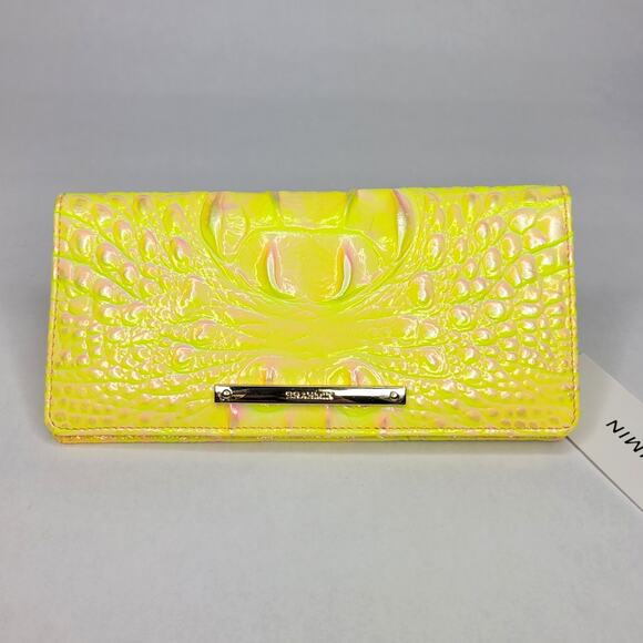 BRAHMIN Ady Wallet NOVA Melbourne Genuine Leather Yellow Iridescent NWT - Picture 1 of 12
